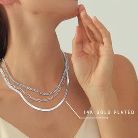 White Gold Layered Necklaces Cintia 14K White Gold Plated Dainty Chain Choker - Picture 6 of 6